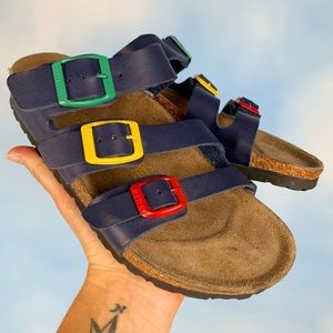 Navy Blue Birkenstock’s with Rainbow Buckles